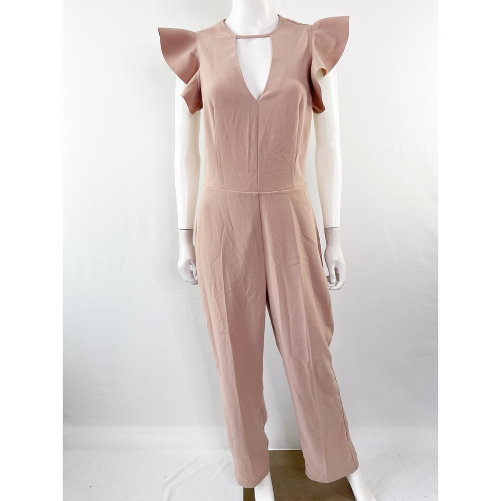 PINKO Pink Ruffle Shoulder Straight Leg Jumpsuit Size 6 Formal Evening Summer